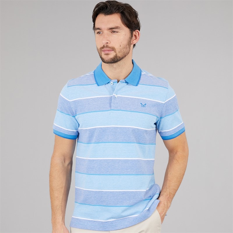 Crew Clothing Mens Oxford Stripe Polo Shirt Heritage White/Malibu Blue/Strong Blue - Image 3