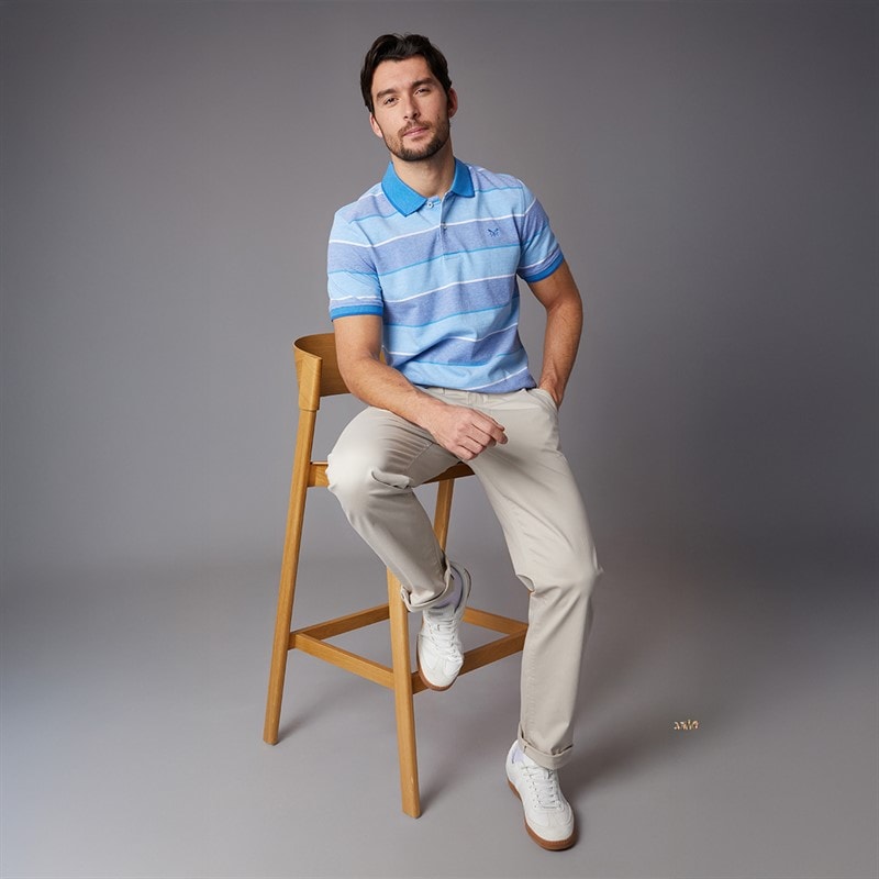 Crew Clothing Mens Oxford Stripe Polo Shirt Heritage White/Malibu Blue/Strong Blue - Image 4