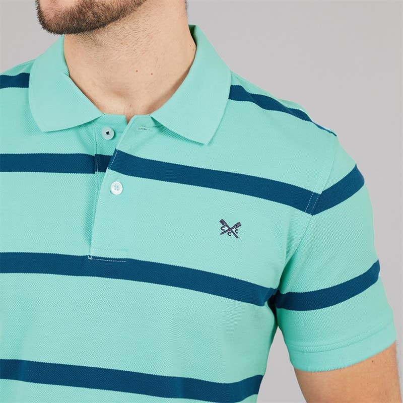Crew Clothing Mens Stripe Polo Shirt Moroccan Blue/Angle Blue - Image 3