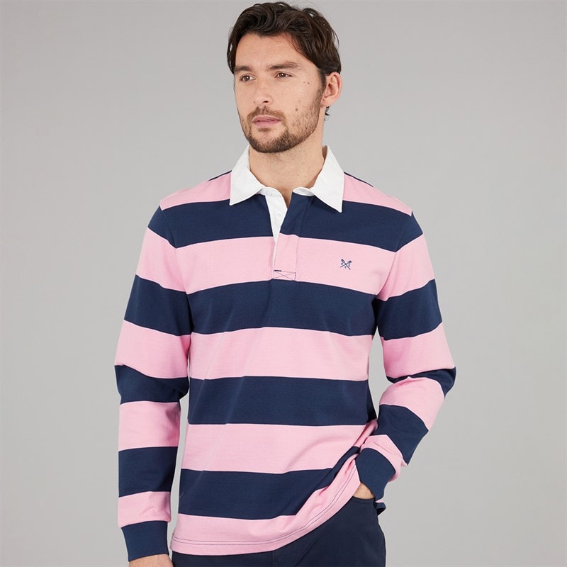 Crew Clothing Mens Heritage Stripe Rugby Shirt Pageant Blue/Fragrant Lilac - Image 1
