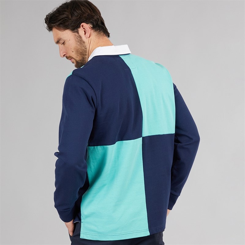 Crew Clothing Mens Harlequin Rugby Shirt Pageant Blue/Pool Blue - Image 2