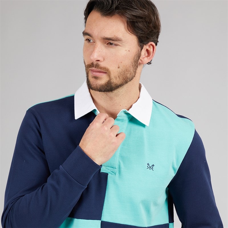 Crew Clothing Mens Harlequin Rugby Shirt Pageant Blue/Pool Blue - Image 3