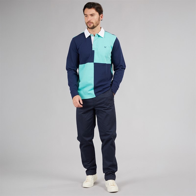 Crew Clothing Mens Harlequin Rugby Shirt Pageant Blue/Pool Blue - Image 4