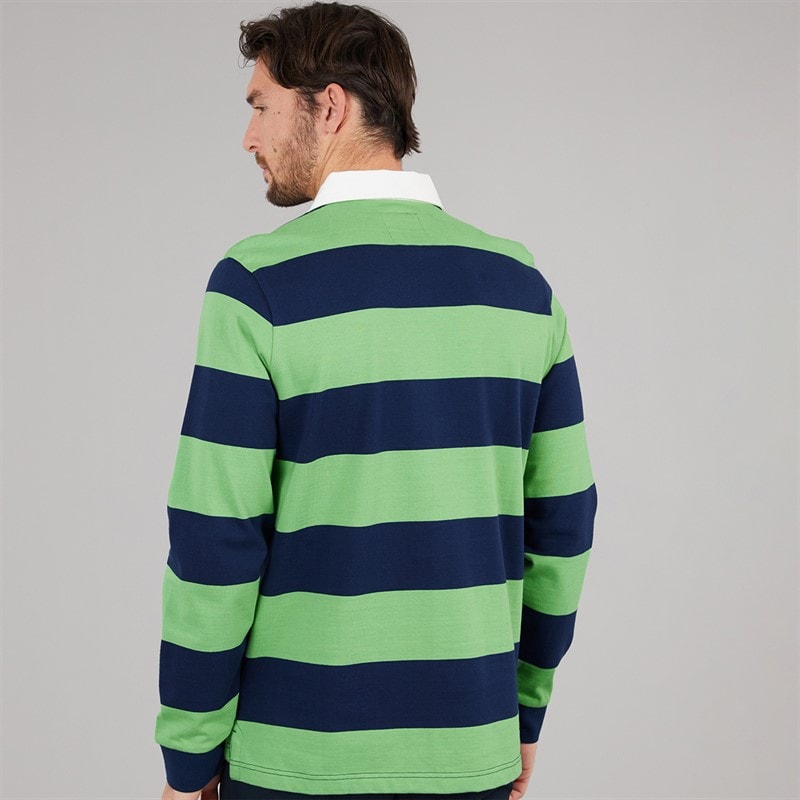 Crew Clothing Mens Heritage Stripe Rugby Shirt Pageant Blue/Light Green Grass - Image 2