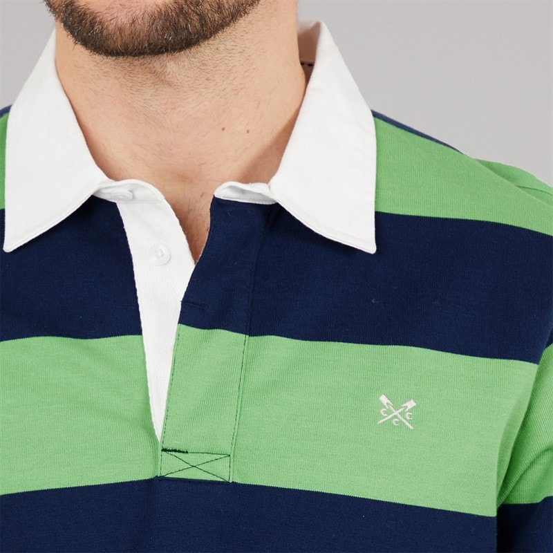 Crew Clothing Mens Heritage Stripe Rugby Shirt Pageant Blue/Light Green Grass - Image 3