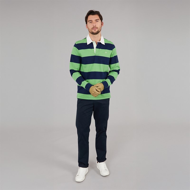 Crew Clothing Mens Heritage Stripe Rugby Shirt Pageant Blue/Light Green Grass - Image 4
