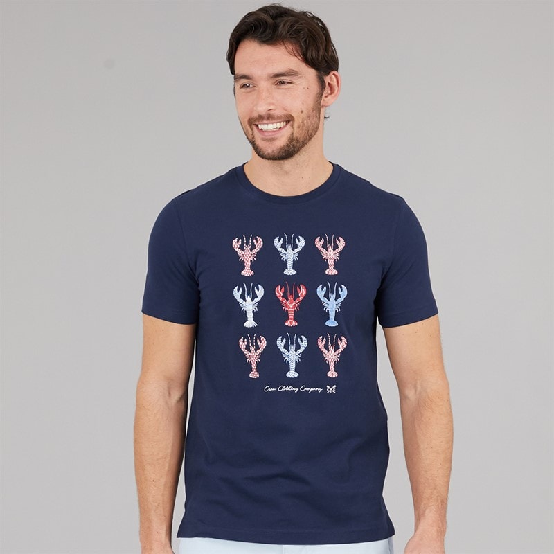 Crew Clothing Mens Lobster Print T-Shirt Heritage Navy