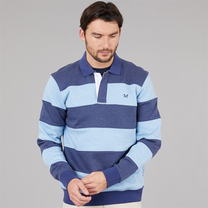 Crew Clothing Mens Rugby Shirt Della Robbia Blue/Deep Cobalt