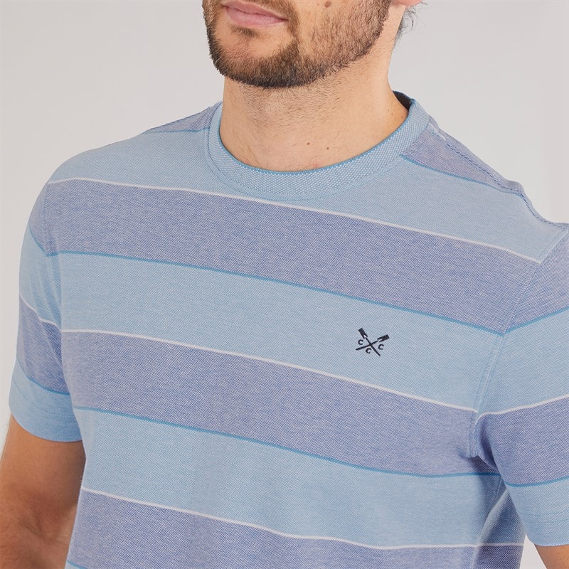 Crew Clothing Mens Oxford Stripe T-Shirt Heritage White/Malibu Blue - Image 3