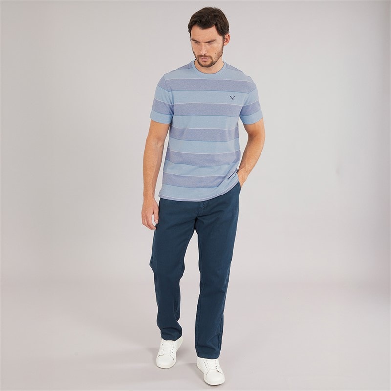 Crew Clothing Mens Oxford Stripe T-Shirt Heritage White/Malibu Blue - Image 4