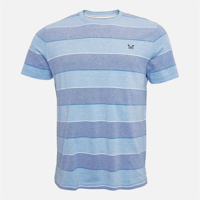 Crew Clothing Mens Oxford Stripe T-Shirt Heritage White/Malibu Blue - Image 5