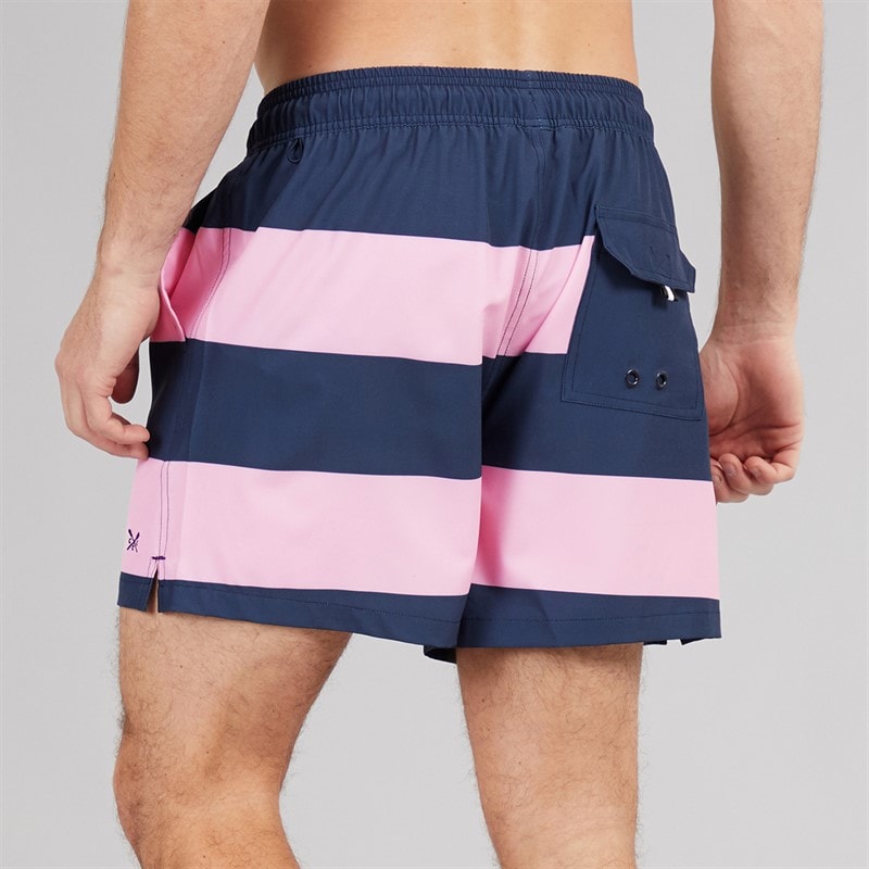 Crew Clothing Mens Stripe Swim Shorts Cameo Pink/Heritage Navy - Image 2