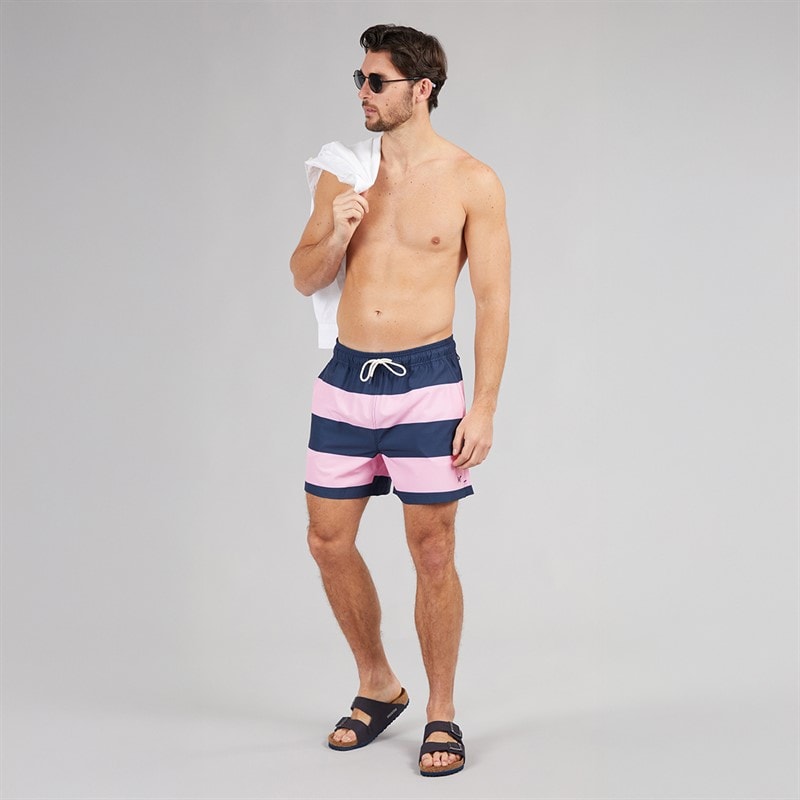Crew Clothing Mens Stripe Swim Shorts Cameo Pink/Heritage Navy - Image 4