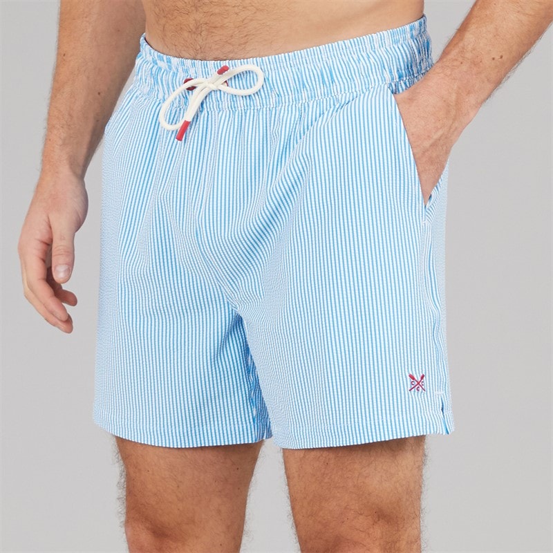Crew Clothing Mens Stripe Seersucker Swim Shorts Heritage Navy/Heritage White Blue/Heritage White - Image 1
