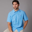 Crew Clothing Mens Classic Fit Short Sleeve Linen Shirt Malibu Blue/Heritage White