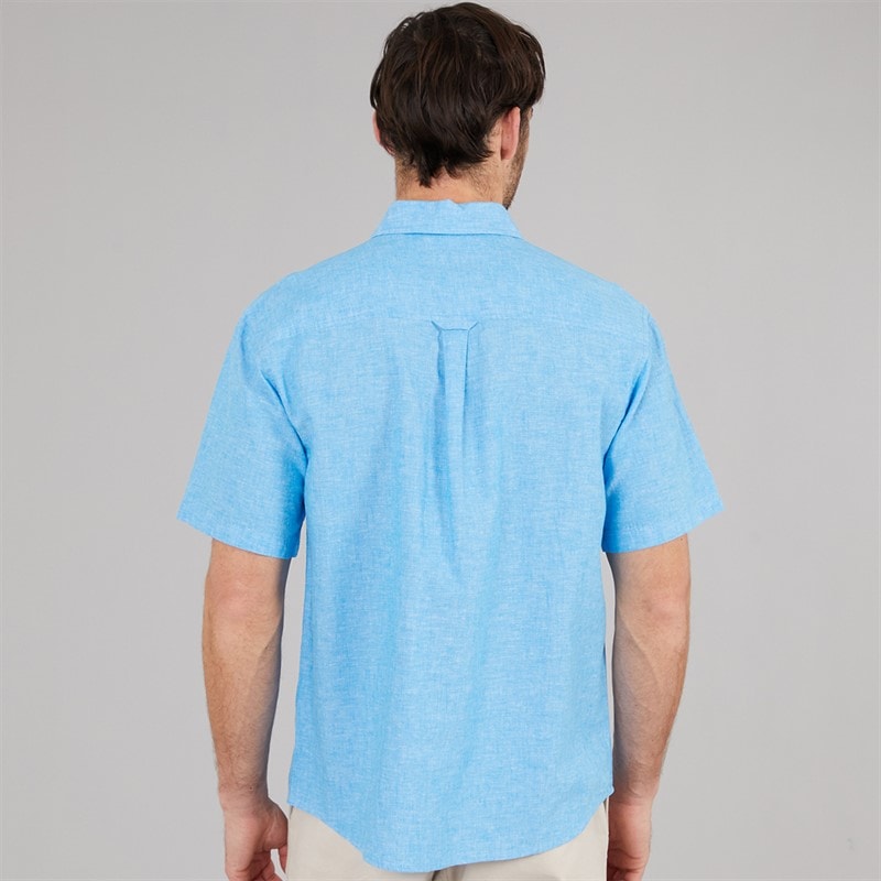 Crew Clothing Mens Classic Fit Short Sleeve Linen Shirt Malibu Blue/Heritage White - Image 2
