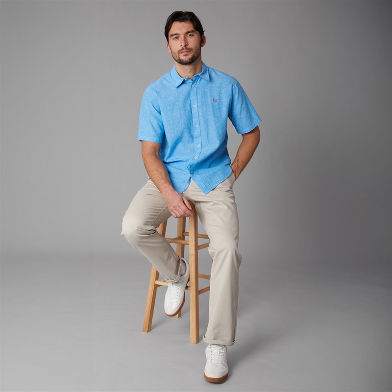 Crew Clothing Mens Classic Fit Short Sleeve Linen Shirt Malibu Blue/Heritage White - Image 4