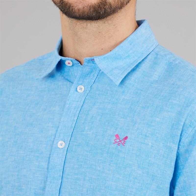Crew Clothing Mens Classic Fit Short Sleeve Linen Shirt Malibu Blue/Heritage White - Image 5