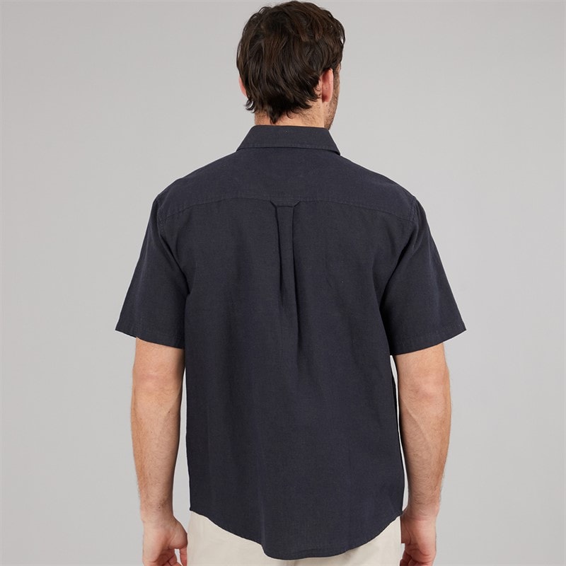 Crew Clothing Mens Classic Fit Short Sleeve Linen Shirt Dark Navy/Phantom - Image 2