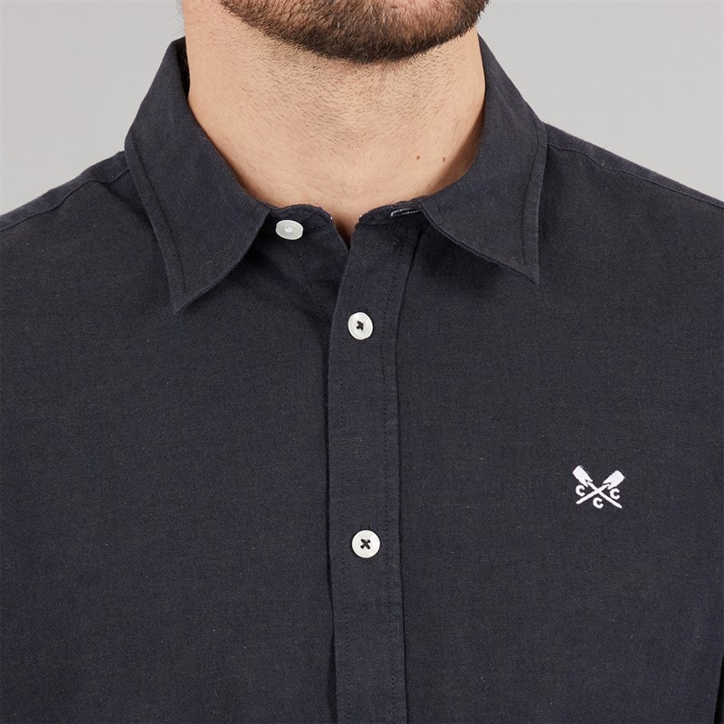 Crew Clothing Mens Classic Fit Short Sleeve Linen Shirt Dark Navy/Phantom - Image 3