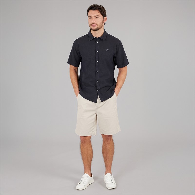 Crew Clothing Mens Classic Fit Short Sleeve Linen Shirt Dark Navy/Phantom - Image 4