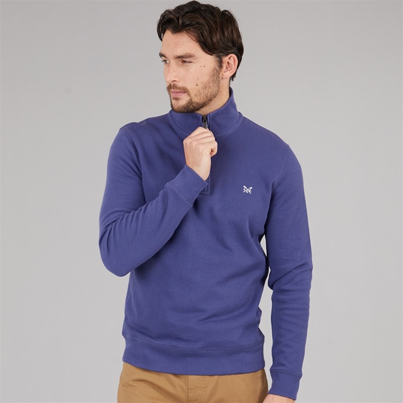 Crew Clothing Mens French Rib Half Zip Sweatshirt Deep Cobalt - Image 3