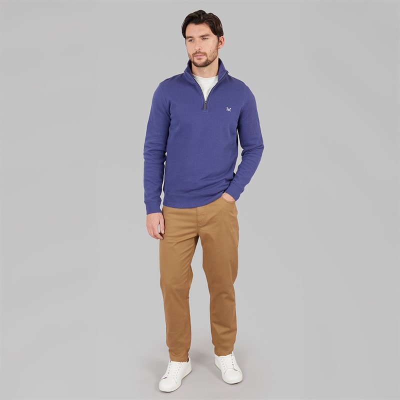 Crew Clothing Mens French Rib Half Zip Sweatshirt Deep Cobalt - Image 4