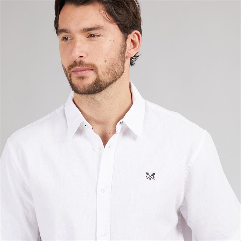 Crew Clothing Mens Classic Fit Short Sleeve Linen Shirt White - Image 3