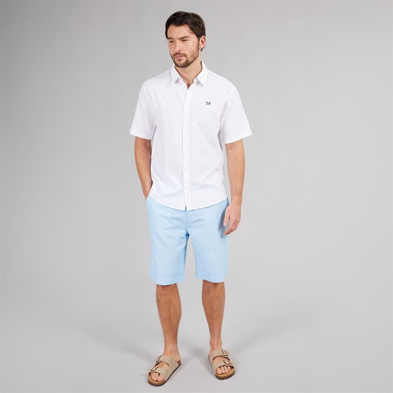 Crew Clothing Mens Classic Fit Short Sleeve Linen Shirt White - Image 4