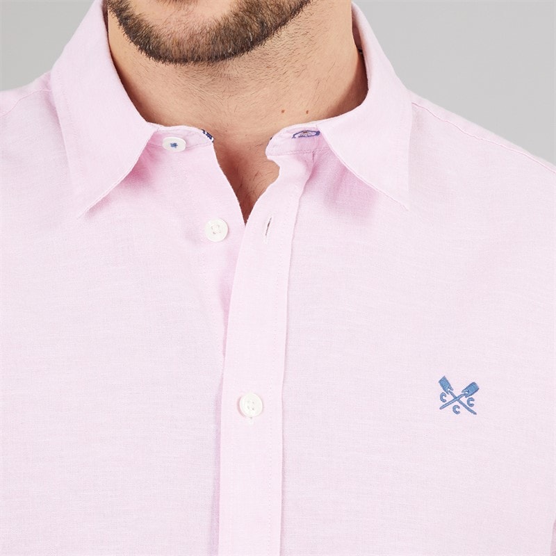 Crew Clothing Mens Classic Fit Short Sleeve Linen Shirt Fragrant Lilac/Heritage White - Image 3