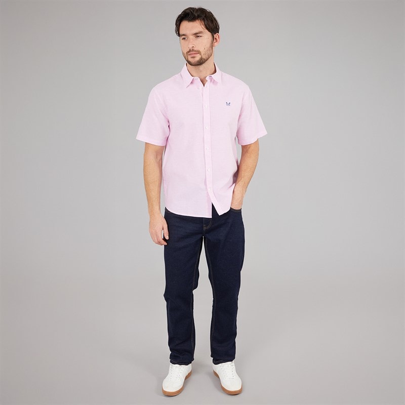 Crew Clothing Mens Classic Fit Short Sleeve Linen Shirt Fragrant Lilac/Heritage White - Image 4