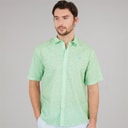 Crew Clothing Mens Short Sleeve Leaf Print Linen Shirt Light Grass Green/Heritage White