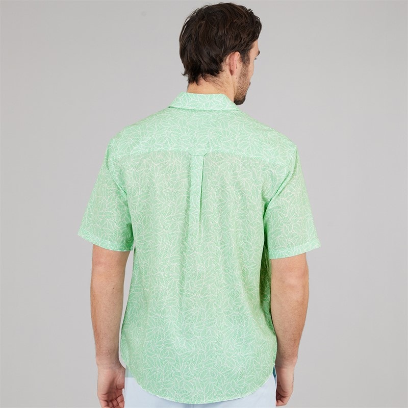 Crew Clothing Mens Short Sleeve Leaf Print Linen Shirt Light Grass Green/Heritage White - Image 2