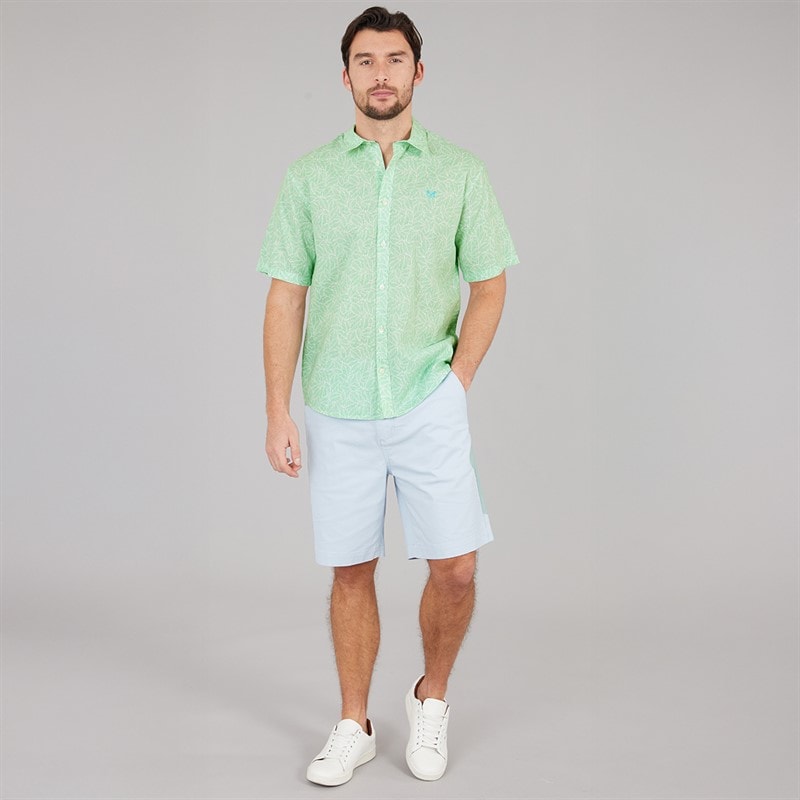 Crew Clothing Mens Short Sleeve Leaf Print Linen Shirt Light Grass Green/Heritage White - Image 4