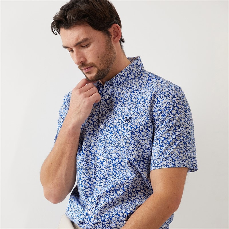 Crew Clothing Mens Short Sleeve Verity Poplin Shirt Strong Blue