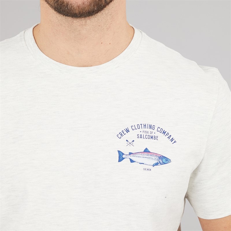 Crew Clothing Mens Fish Print T-Shirt Rainy Day Marl - Image 3