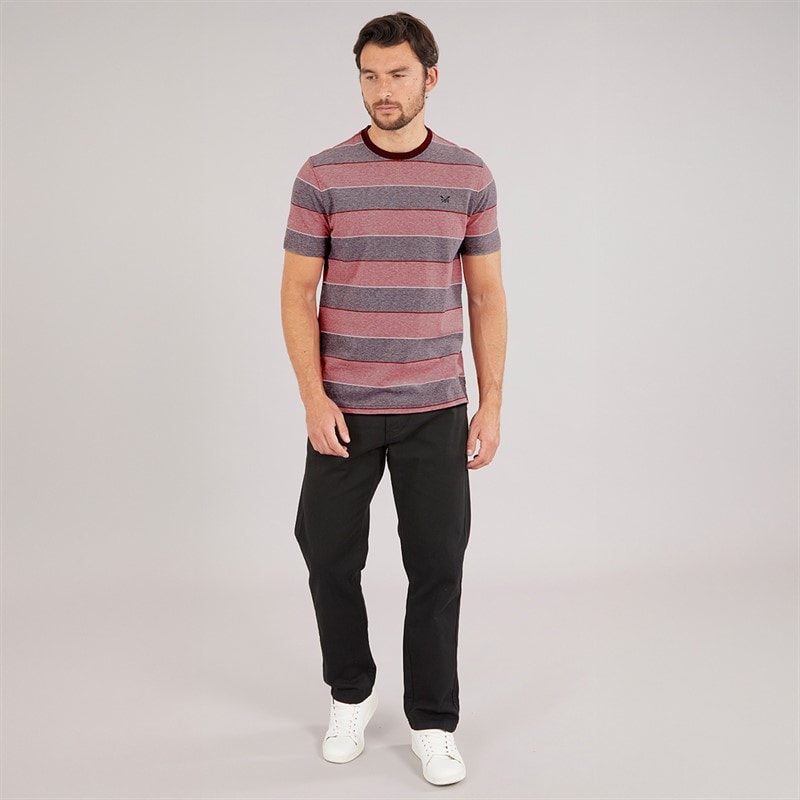 Crew Clothing Mens Oxford Stripe T-Shirt Heritage White/Crimson - Image 4