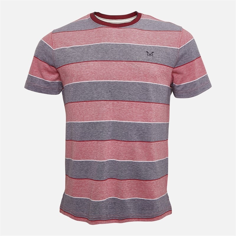 Crew Clothing Mens Oxford Stripe T-Shirt Heritage White/Crimson - Image 5