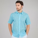 Crew Clothing Mens Short Sleeve Leaf Print Linen Shirt River Blue/Heritage White