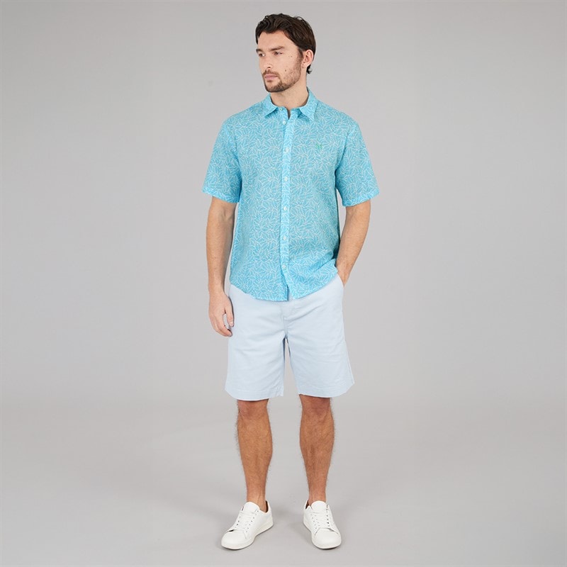 Crew Clothing Mens Short Sleeve Leaf Print Linen Shirt River Blue/Heritage White - Image 4