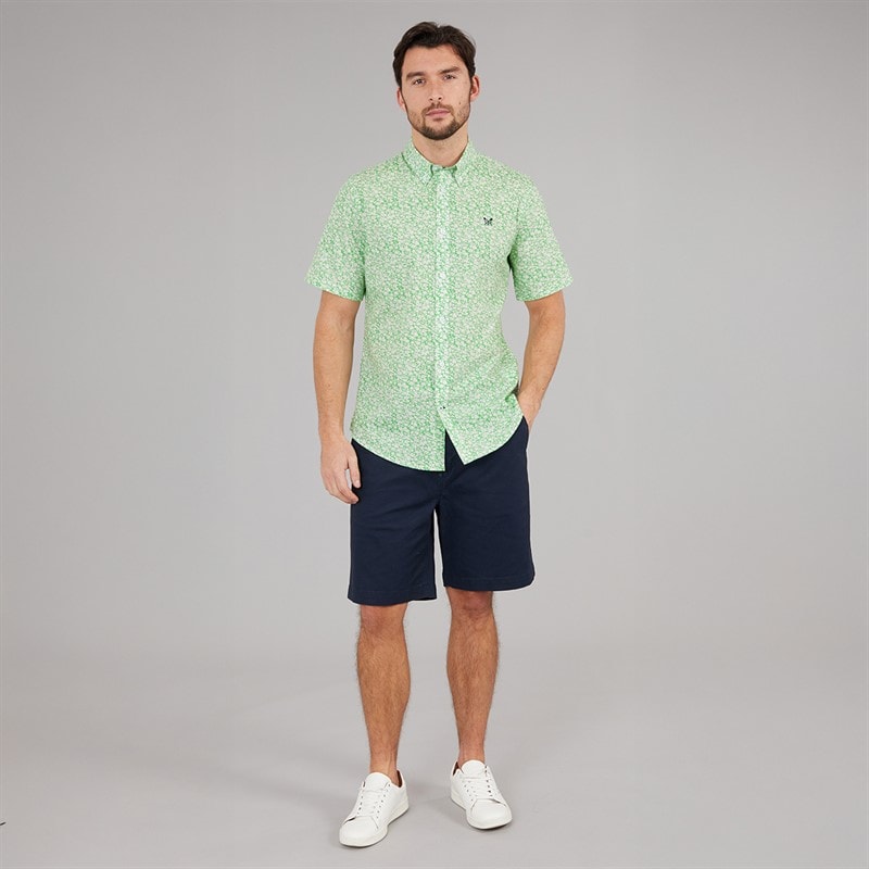 Crew Clothing Mens Short Sleeve Verity Poplin Shirt Light Grass Green - Image 4