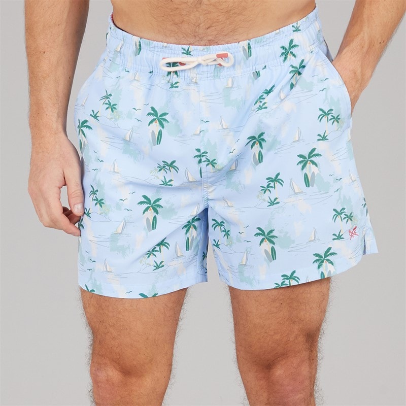 Crew Clothing Mens Island Print Swim Shorts Blues