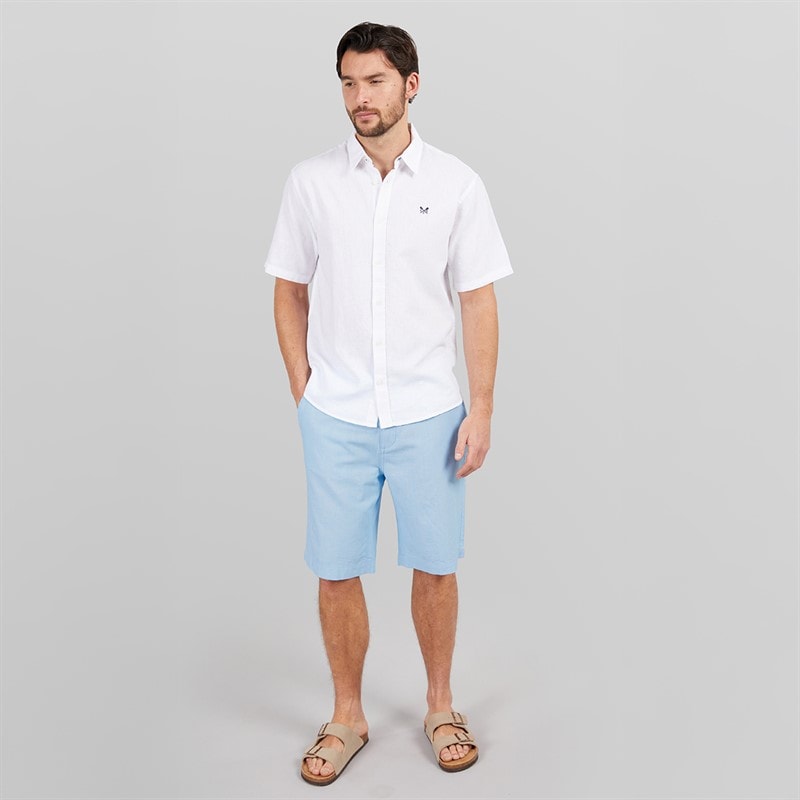 Crew Clothing Mens Linen Blend Shorts Malibu Blue/Heritage White - Image 3