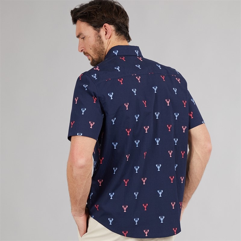 Crew Clothing Mens Short Sleeve Lobster Poplin Shirt Heritage Navy/Red - Image 2