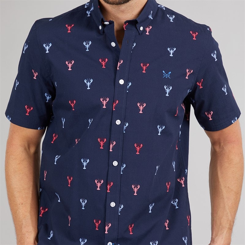 Crew Clothing Mens Short Sleeve Lobster Poplin Shirt Heritage Navy/Red - Image 3