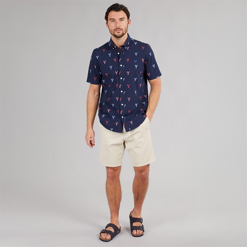 Crew Clothing Mens Short Sleeve Lobster Poplin Shirt Heritage Navy/Red - Image 4