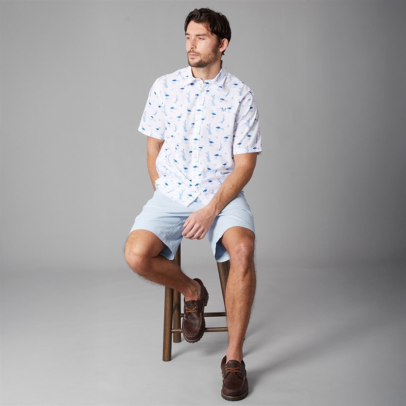 Crew Clothing Mens Short Sleeve Heron Print Linen Shirt Heritage White - Image 4