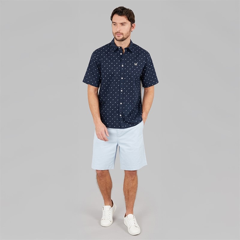 Crew Clothing Mens Short Sleeve Geo Print Linen Shirt Dark Navy - Image 4