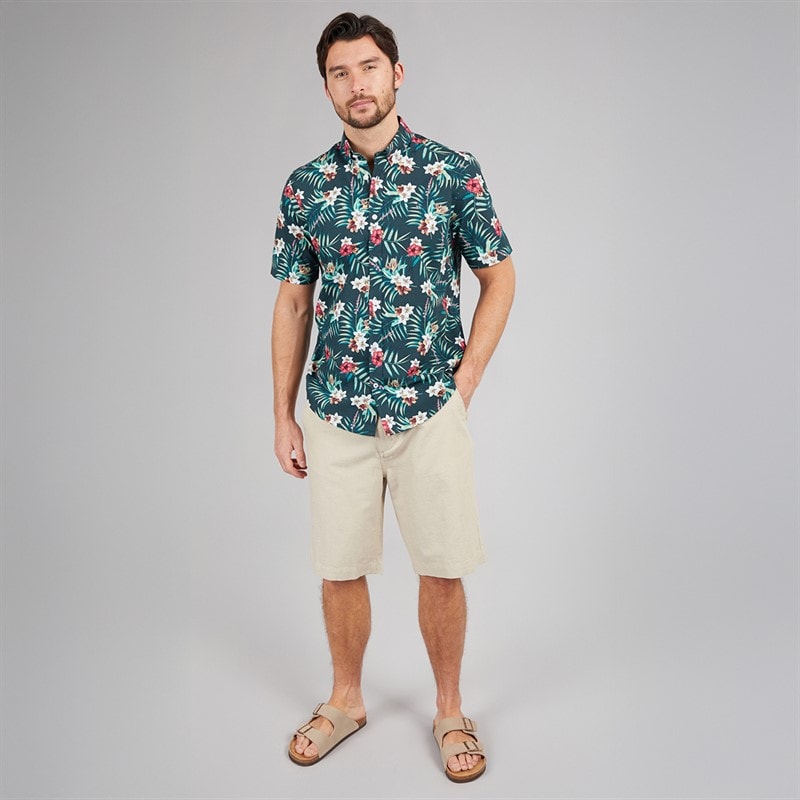 Crew Clothing Mens Short Sleeve Tropical Poplin Shirt Tropical Print Blue Base - Image 3