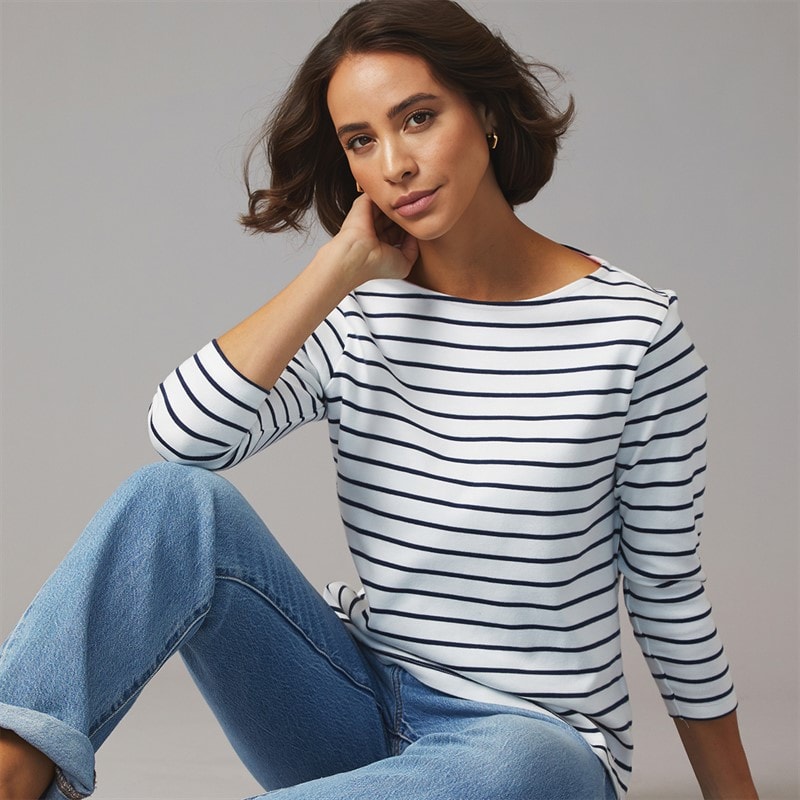 Crew Clothing Womens Ultimate Breton Striped T-Shirt White/Heritage Navy
